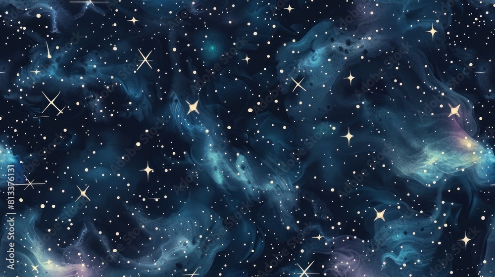 A playful cartoon starry pattern featuring cosmic stars set against a dark space background A playful cartoon starry pattern featuring cosmic stars set against a dark space background