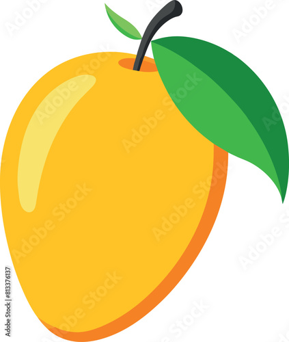 Vibrant Cartoon Mango Fruit with Green Leaves Tropical Summer Delicacy Vector.