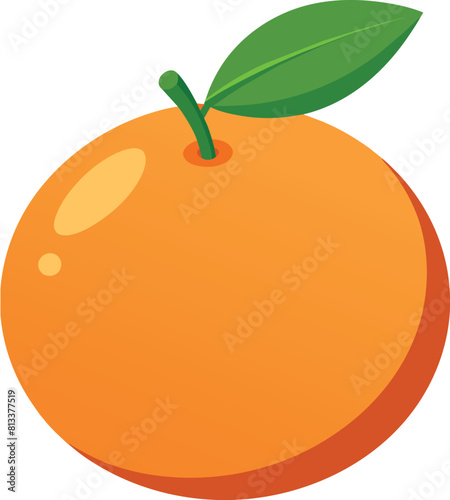 Vibrant Single Orange Fruit with Green Leaf Fresh Citrus Vector Illustration.