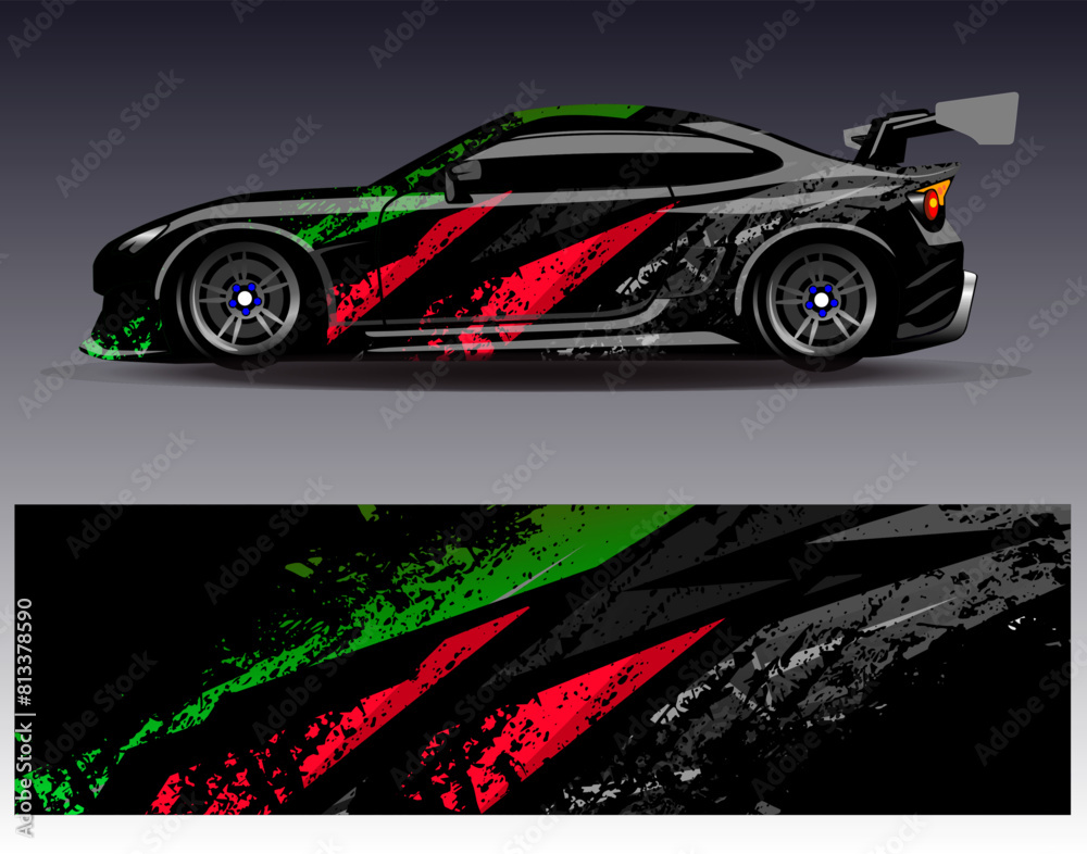 Car wrap design vector. Graphic abstract stripe racing background kit designs for wrap vehicle race car rally adventure and livery Car wrap design vector. Graphic abstract stripe racing background kit designs for wrap vehicle race car rally adventure and livery