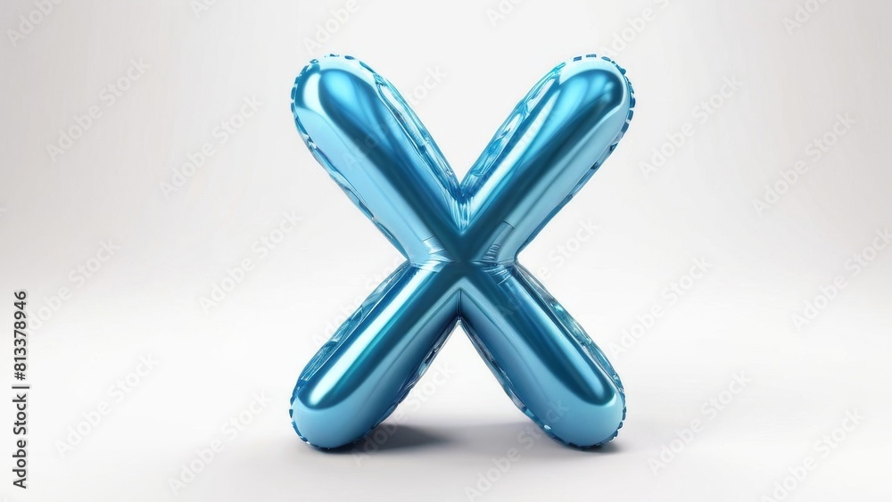 Font realistic 3d design. Complete alphabet x. single icon, Collection Glossy letters in cartoon style. Fonts voluminous inflated from balloon. background full white