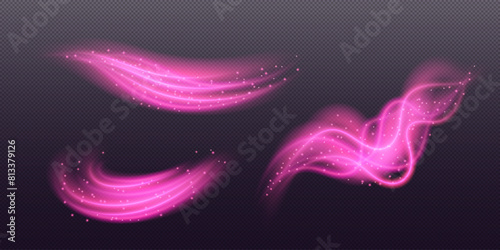 Set of delicate pink air streams with a magical effect, evoking the fragrance of flowers. Suitable for advertising perfumes and capturing the essence of floral scents