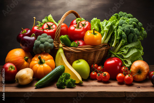 Fresh fruits and vegetables for the background, different fruits and vegetables for eating healthy © Arip