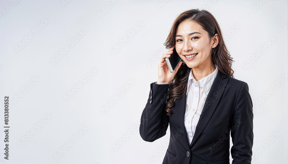 Young office woman make a phone call, isolated background Young office woman make a phone call, isolated background