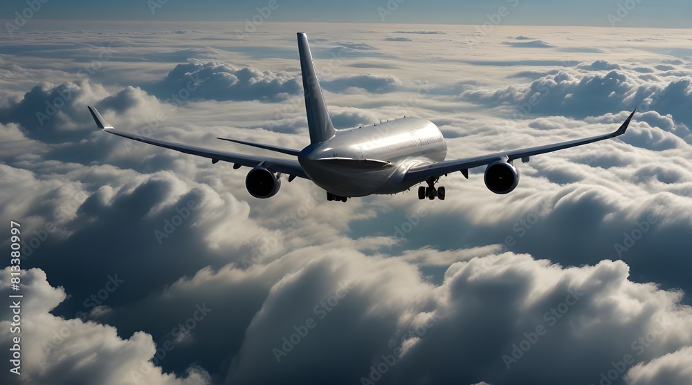 Fototapeta premium Airplane in the sky over the cloudy sky.generative.ai