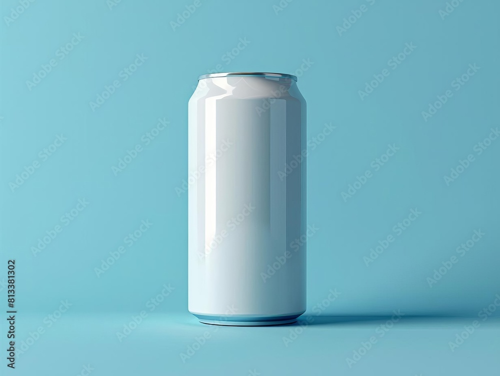 An isolated white can against a gradient blue background, providing a neutral base for artistic illustrations An isolated white can against a gradient blue background, providing a neutral base for artistic illustrations