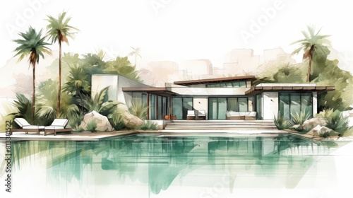 Boho chic flat design side view summer retreat theme water color Monochromatic Color Scheme