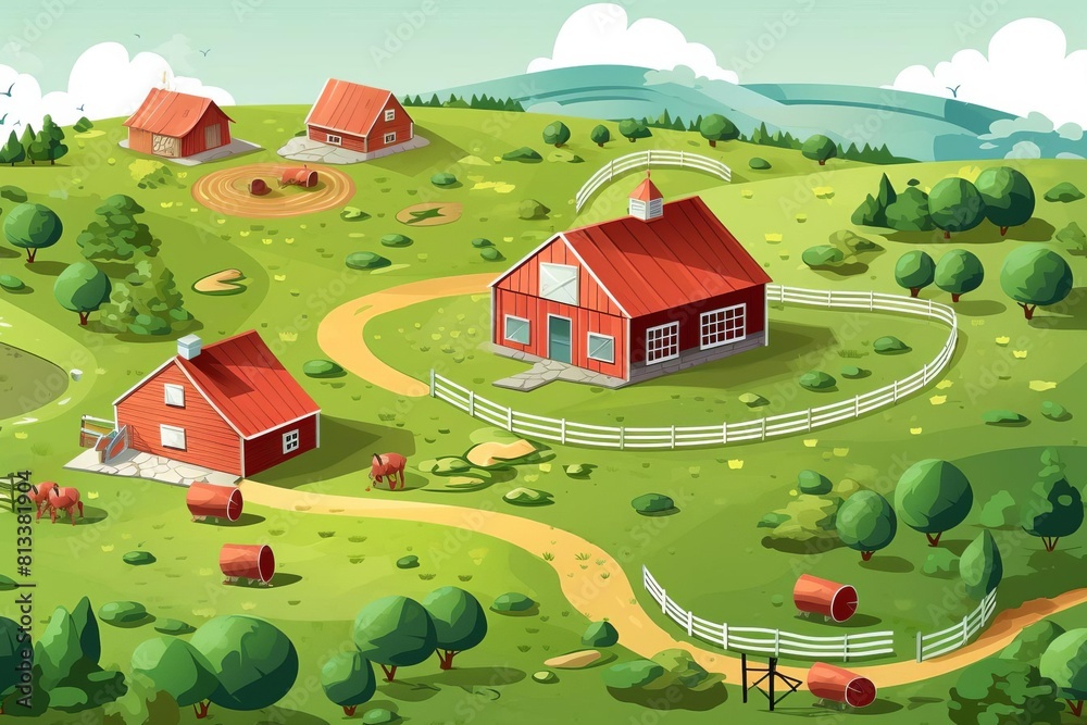 Farm flat design top view rural life theme animation vivid Farm flat design top view rural life theme animation vivid