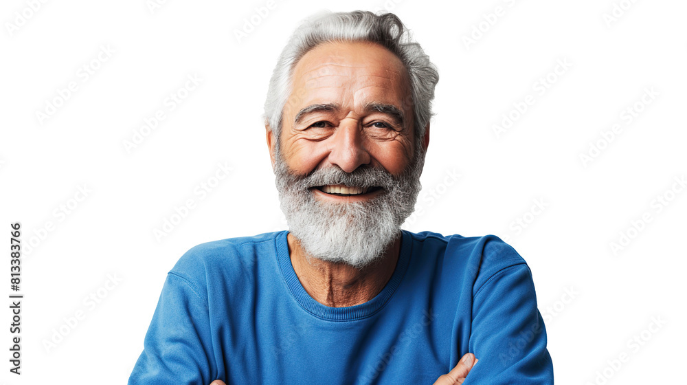 Happy mature old bearded man with dental smile. transparent, isolated on white.PNG. Happy mature old bearded man with dental smile. transparent, isolated on white.PNG.