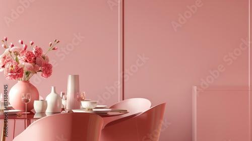 Pastel Pink Breakfast Nook with Chic Decor and Soft Lighting, Ideal for Cozy Home Interior Stock Images