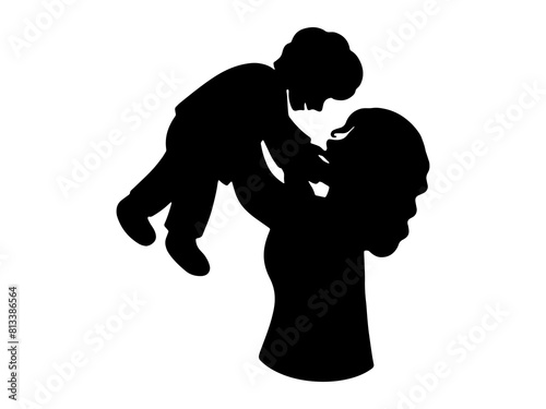 Mother Holding Son silhouette Background

