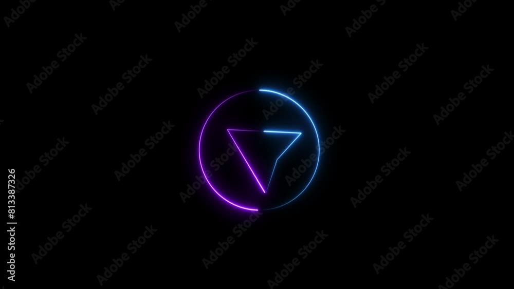Abstract neon location signal icon on black background. glowing neon click icon animation. Abstract neon location signal icon on black background. glowing neon click icon animation.