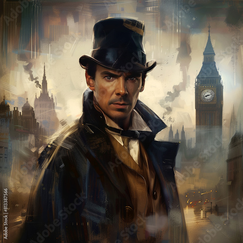 Sherlock Holmes Oil Painting Portrait photo