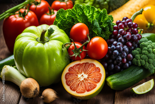 Fresh fruits and vegetables for the background  different fruits and vegetables for eating healthy