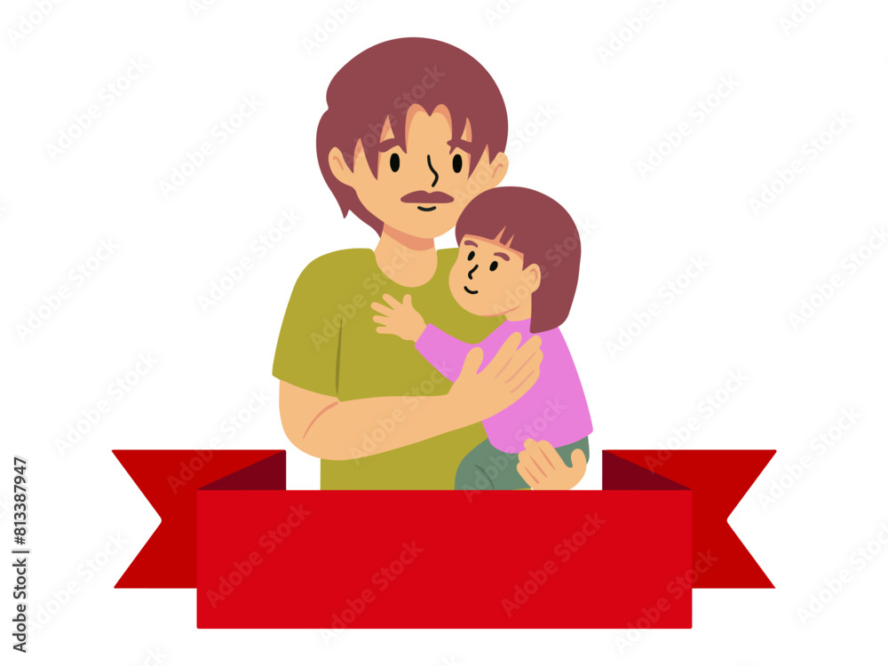Father Holding Daughter Ribbon Background
