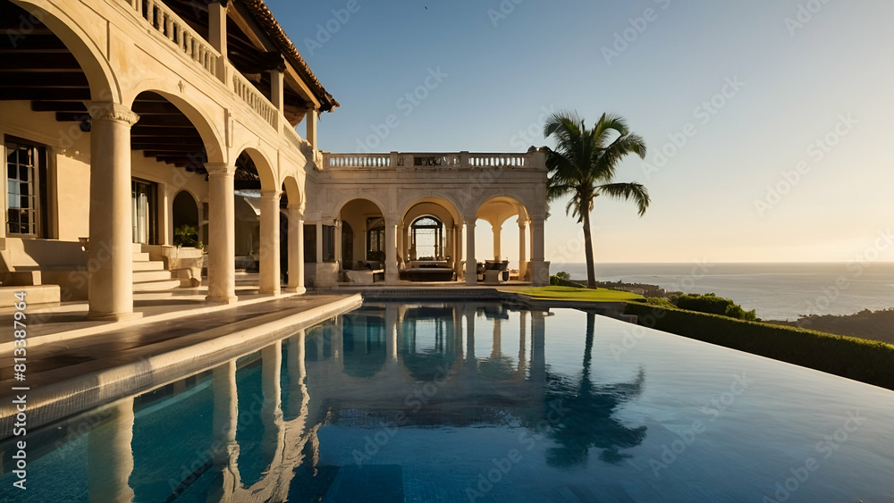 A luxurious mansion overlooking a pristine coastline