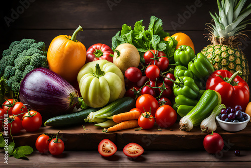 Fresh fruits and vegetables for the background  different fruits and vegetables for eating healthy