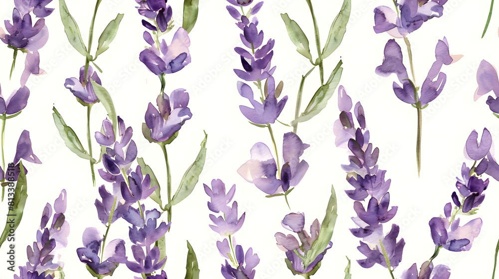 Seamless pattern of lavender flowers on a white background, perfect for textiles, wallpapers, and decorative designs Seamless pattern of lavender flowers on a white background, perfect for textiles, wallpapers, and decorative designs