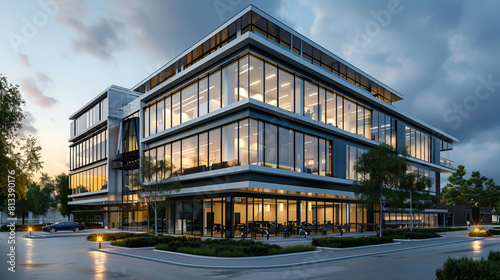 Modern office building with glass facade. Business concept,Stylized altered generic corporate modern office building,White modern office building with windows, in sunlight,medical surgery center 


