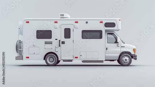 A mobile health clinic in a rural area  side view  mobile care  medical in a cybernetic tone  Monochromatic Color Scheme