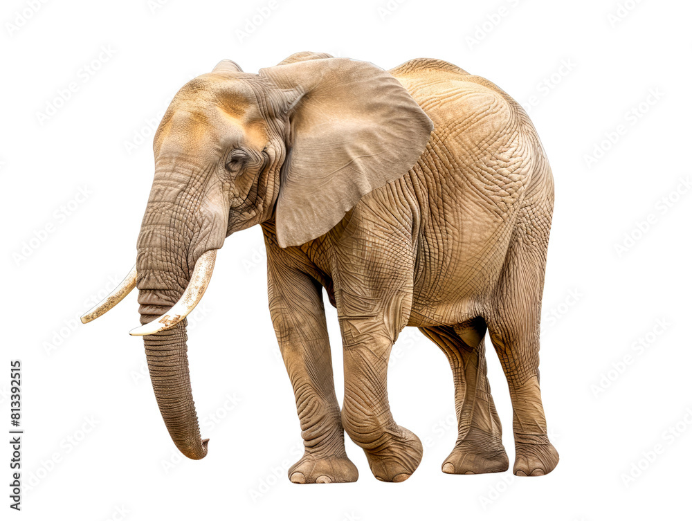 Obraz premium Elephant isolated on white background with clipping path. Side view.