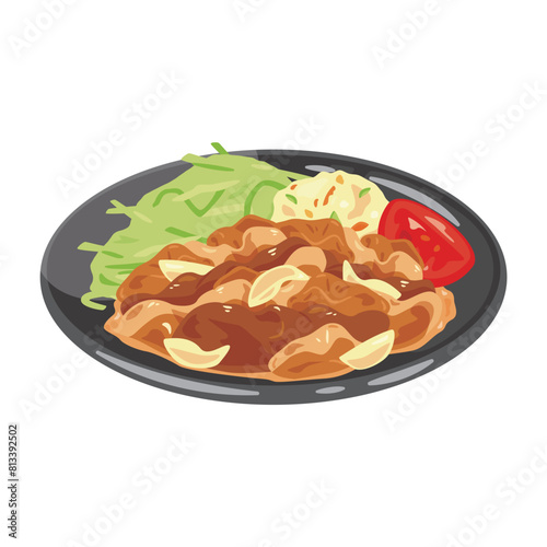 皿に盛られた生姜焼き