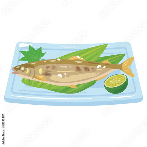 皿に盛られた鮎の塩焼き