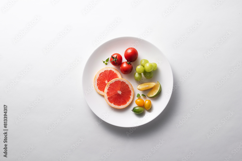 흰 접시위에 여러개의음식재료가 담겨져있다. 흰 접시위에 여러개의음식재료가 담겨져있다.