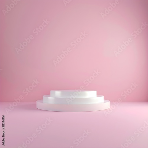 Product display podium, empty white pedestal, pink background