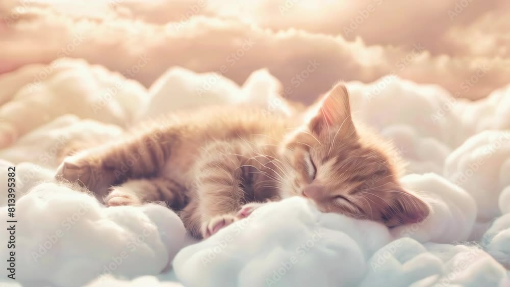 Cute baby cat sleeping on the clouds