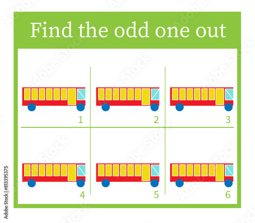 Puzzle game for children. Task for development of attention and logic. Cartoon bus.