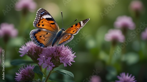 Butterfly on clover flower in spring in summer in rays generative AI