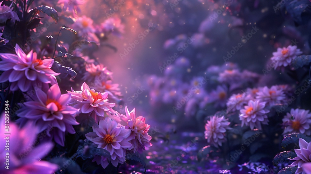 the mysterious beauty of Dahlia blooms adorning the earth and pathway, their silhouettes dancing in the moonlight, creating a dreamlike scene from above. the mysterious beauty of Dahlia blooms adorning the earth and pathway, their silhouettes dancing in the moonlight, creating a dreamlike scene from above.