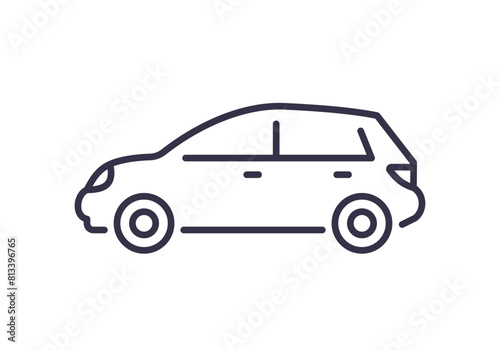 Simple line art icon of a hatchback car, vector illustration on a clean background. Editable stroke.