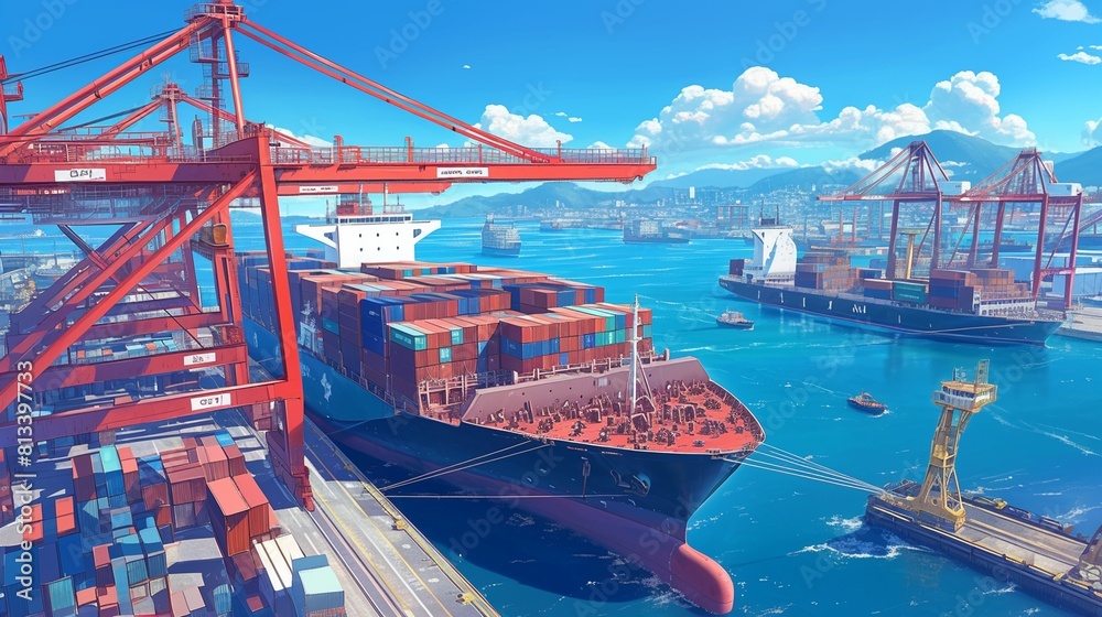 Obraz premium 埠頭の風景、貿易港3