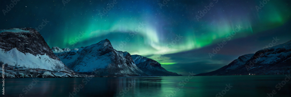 Naklejka premium northern lights on the lake