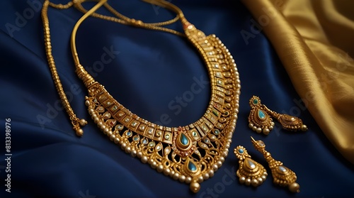 Indian traditional gold jewellery of a Hindu Married.generative.ai