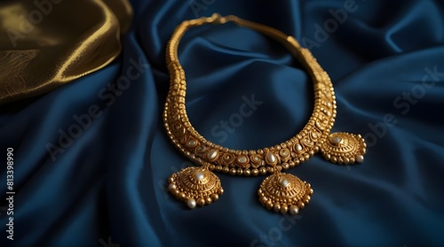 Indian traditional gold jewellery of a Hindu Married.generative.ai