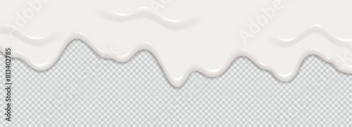 Yogurt, milk or cream surface creamy liquid melt splash flowing background. Vector white milk splash or ice cream flow soft texture on transparent background for sweet dessert design. 3D Illustration