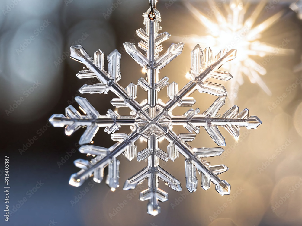 A close-up photo of a delicate snowflake with intricate ice crystals, illuminated by soft sunlight A close-up photo of a delicate snowflake with intricate ice crystals, illuminated by soft sunlight