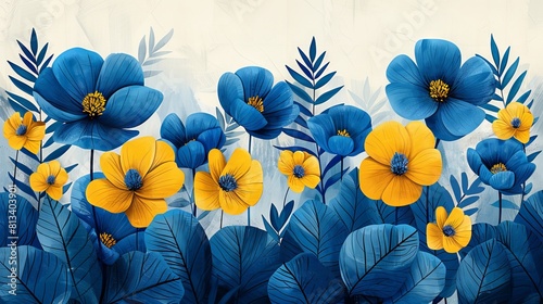 Natural hand-drawn pattern design with blue flower. Simple contemporary style illustrated design for fabric  print  cover  banner  wallpaper.