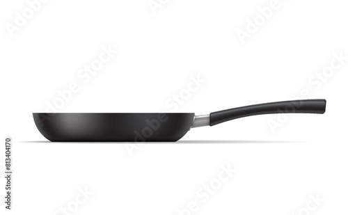 Frying pan with nonstick surface realistic vector illustration. Kitchen cookware design. Food roasting equipment 3d object on white background