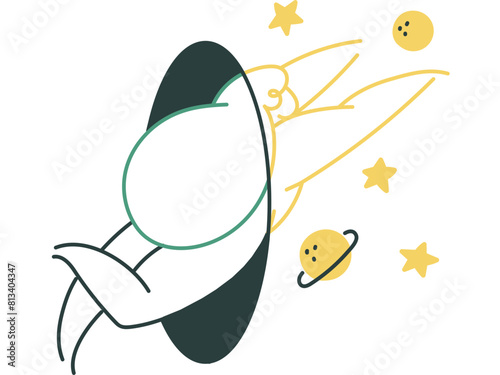 Flying into space through a portal