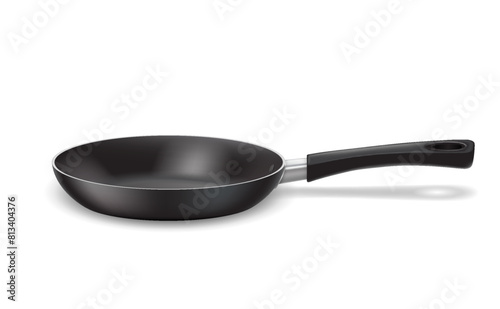 Frying pan with nonstick surface realistic vector illustration. Kitchen cookware design. Food roasting equipment 3d object on white background