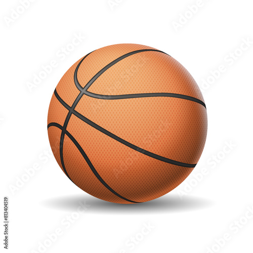 Basketball ball realistic vector illustration. Team sports game rubber accessory. Leisure activity inventory 3d object on white background