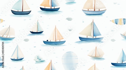 Generative AI Simple aquarelle boats pattern