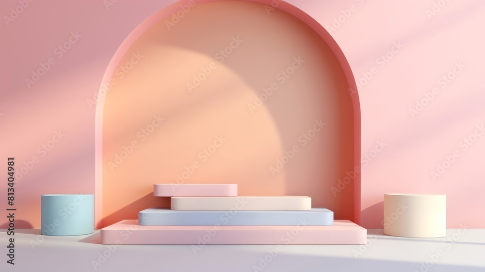 A pink podium with a blue and white spotlight. A pink podium with a blue and white spotlight.