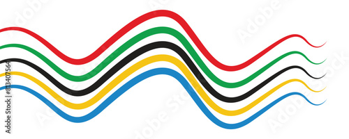 Abstract colorful wave background with Olympics lines colors isolated with white background.
