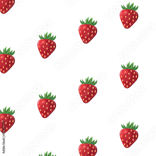 Seamless pattern with strawberry on white background. Vector simple pattern for print, fabric, textile, banner, other design.