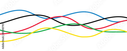 Abstract colorful wave background with Olympics lines colors isolated with white background.